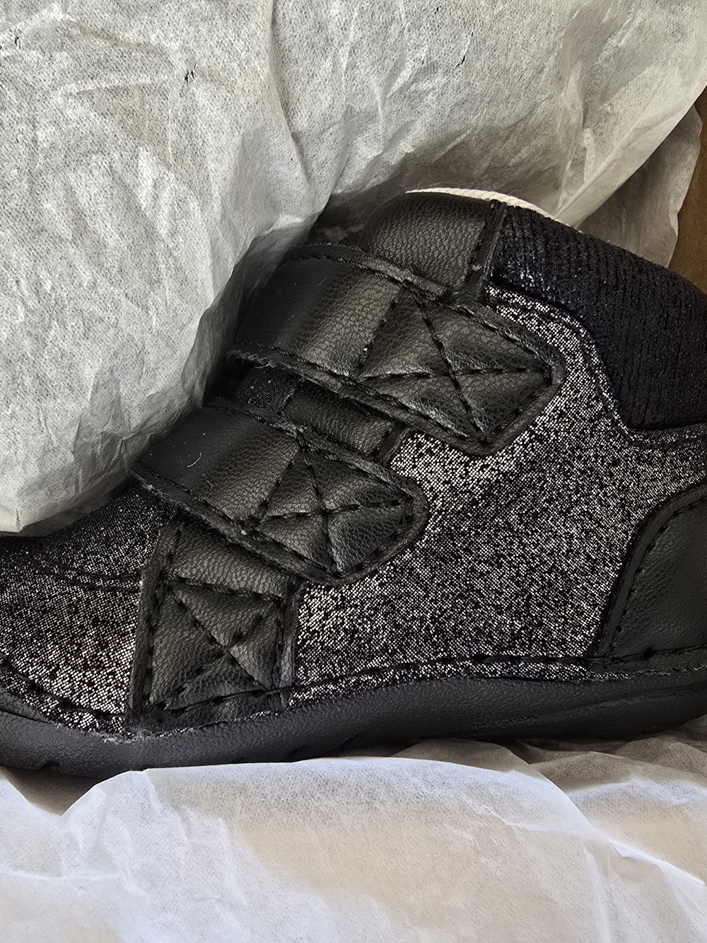 Stride Rite Black Glitter Hook-and-Loop Baby Boots Sneakers - Picture 3 of 4